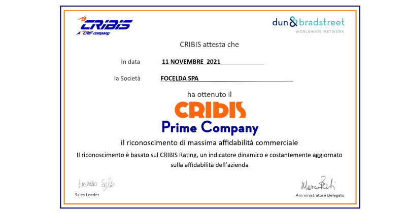 Focelda riceve il riconoscimento Cribis Prime Company