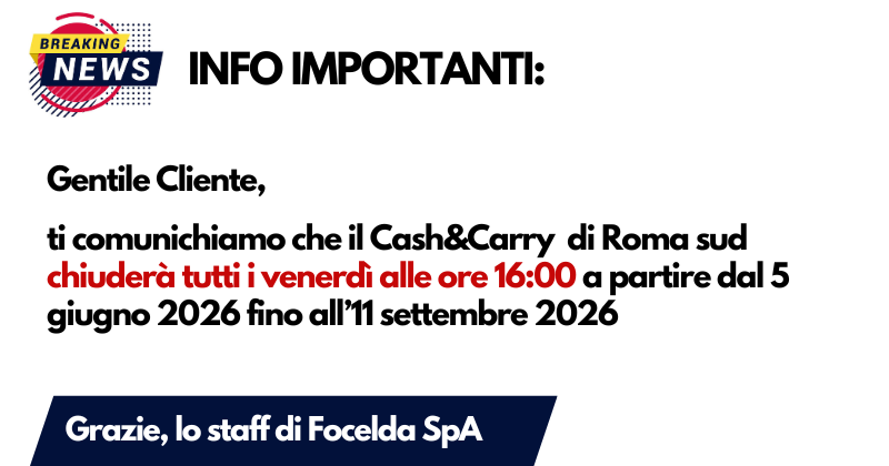 Cash Carry Roma sud - venerdì chiusura anticipata