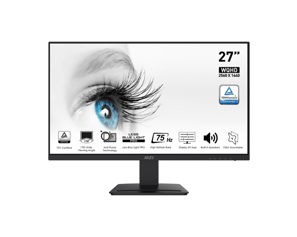 MSI Pro MP273QV Monitor 27" Risoluzione 2560 x 1440 (WQHD) 75 Hz - Tecnologia display VA - Tempo di risposta 1 ms - 2 x HDMI - 1 x DisplayPort - Multimediale