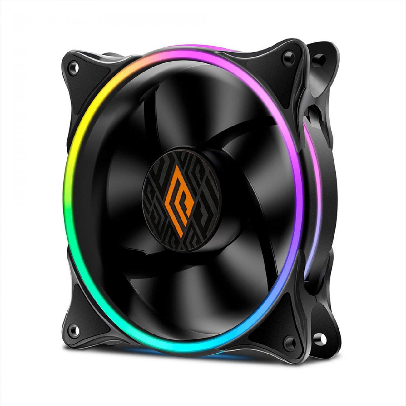 NOUA Ventola 120mm Notus Kit Black (1Fan) 1200Rpm 18 Led Dual Slim Halo Rainbow Antivibration