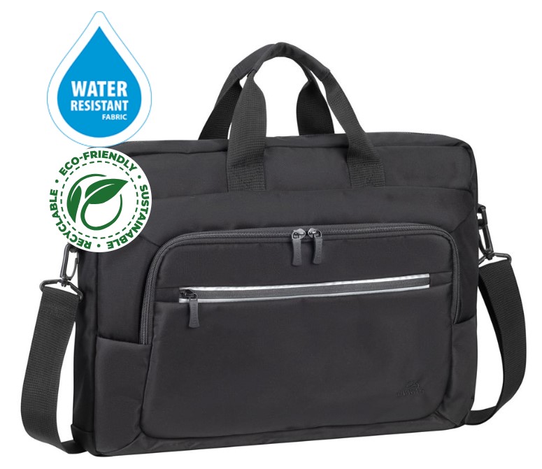 Rivacase borsa per notebook da 15/16" di nylon nera generata da riciclo di plastica dei tappi di bottiglia colore nero