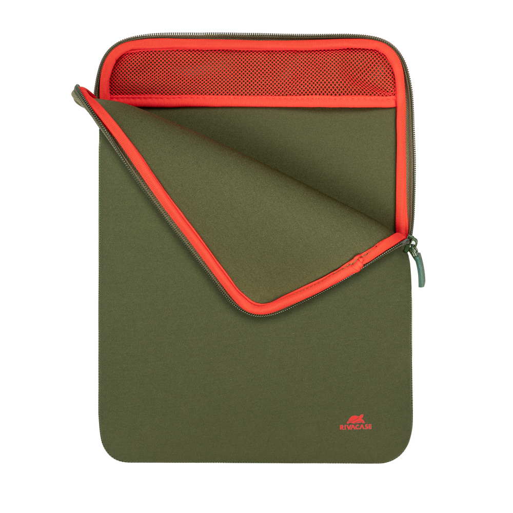 custodia per laptop fino a 13.3" Rivacase vertical Sleeve in memory foam  ideale anche per macbook 13 colore Khaki collezione Antishock