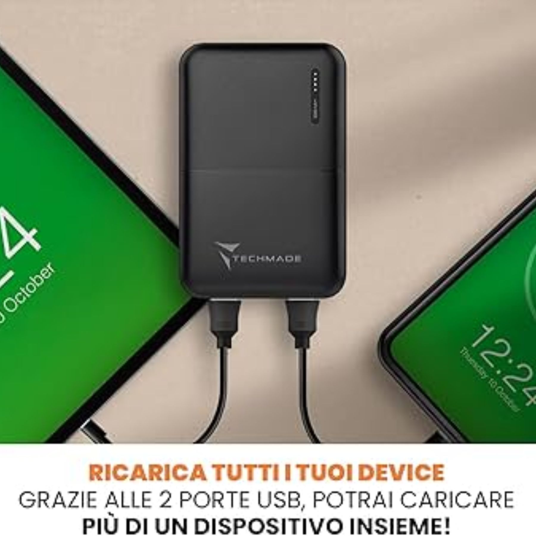 Techmade Power Bank Wireless Magnetico e con filo 10000mAh Slim 15 mm  Batteria Portatile 20Watt