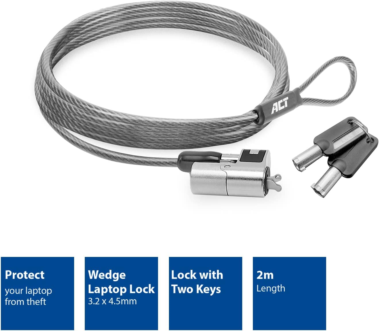 Cavo con lucchetto di sicurezza con chiusura con chiave per Notebook lunghezza 2mt