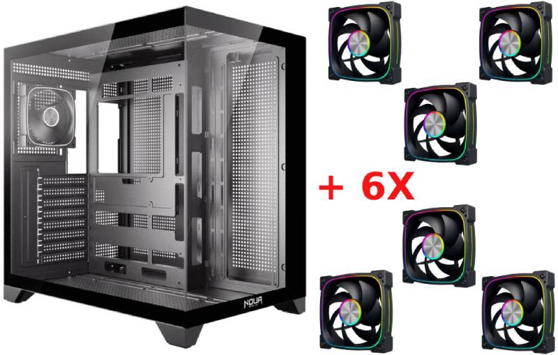 Case PC Noua Vision ZK300 ATX Mid Tower con vetro temperato 1x Fan ARGB 2x USB3.0/2.0 con 6 Ventole Lips Black 120 ARGB in Bundle